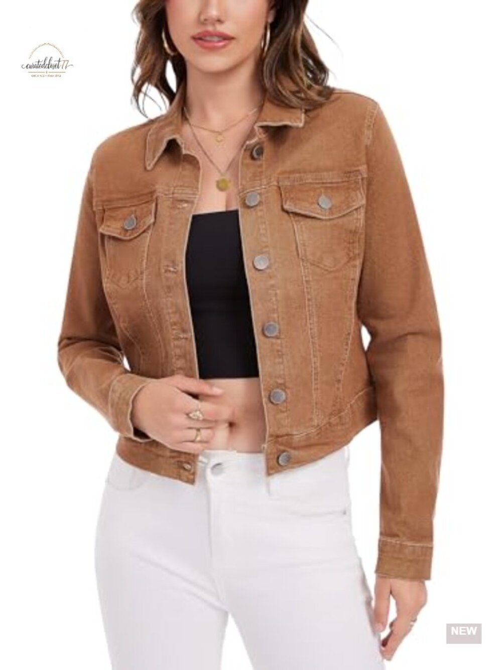 Cropped Stretch Denim Jacket with Pockets - Classic Fit